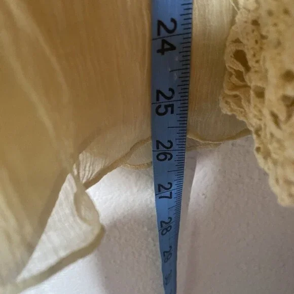 WILLI SMITH Women Silk Large Sheer Gold Yellow Long Sleeve Boho Top Crochet - Picture 7 of 7